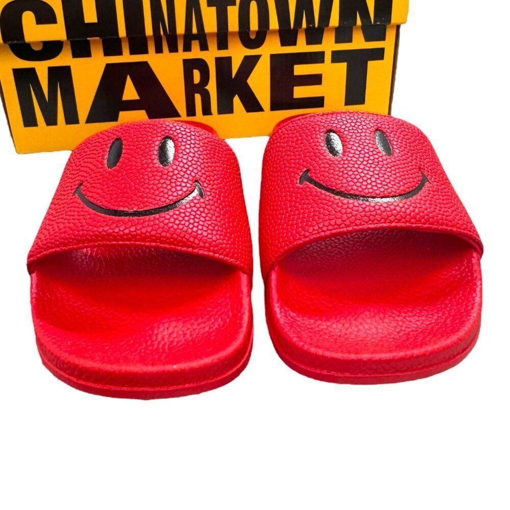 CTM Smiley Red Black Slide Size 6 Comfortable Summer Sandals For Men & Women Box